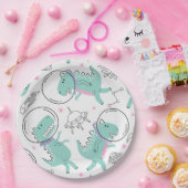 宇宙恐竜、かわいい恐竜、宇宙船、星 ペーパープレート (パーティー)