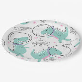 宇宙恐竜、かわいい恐竜、宇宙船、星 ペーパープレート (アングル)