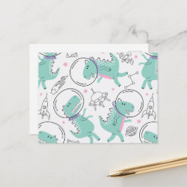 宇宙恐竜、かわいい恐竜、宇宙船、星 ポストカード