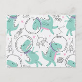 宇宙恐竜、かわいい恐竜、宇宙船、星 ポストカード (正面)