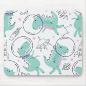 宇宙恐竜、かわいい恐竜、宇宙船、星 マウスパッド (正面)