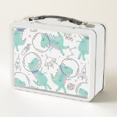 宇宙恐竜、かわいい恐竜、宇宙船、星 メタルランチボックス (裏面)