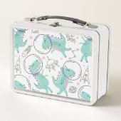 宇宙恐竜、かわいい恐竜、宇宙船、星 メタルランチボックス (正面)