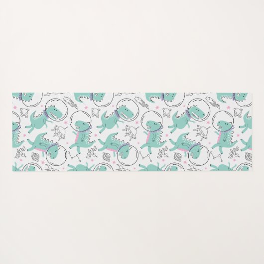 宇宙恐竜、かわいい恐竜、宇宙船、星 ヨガマット (裏面(横))