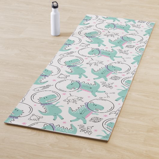 宇宙恐竜、かわいい恐竜、宇宙船、星 ヨガマット (インサイチュ)