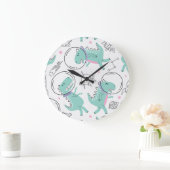 宇宙恐竜、かわいい恐竜、宇宙船、星 ラージ壁時計 (ホーム)