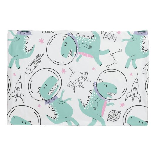 宇宙恐竜、かわいい恐竜、宇宙船、星 枕カバー (裏面)