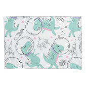 宇宙恐竜、かわいい恐竜、宇宙船、星 枕カバー (正面)