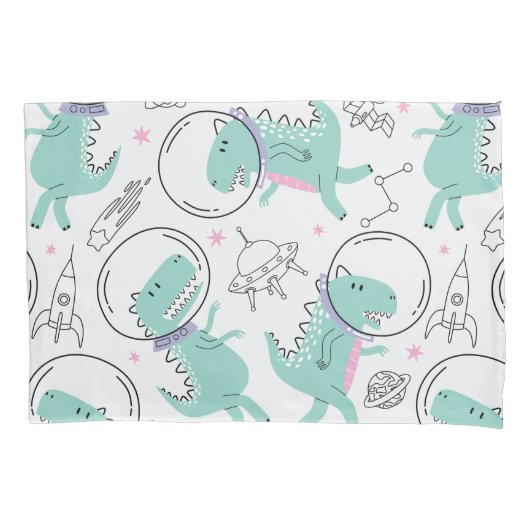 宇宙恐竜、かわいい恐竜、宇宙船、星 枕カバー (正面)