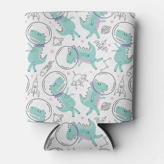 宇宙恐竜、かわいい恐竜、宇宙船、星 缶クーラー (正面)