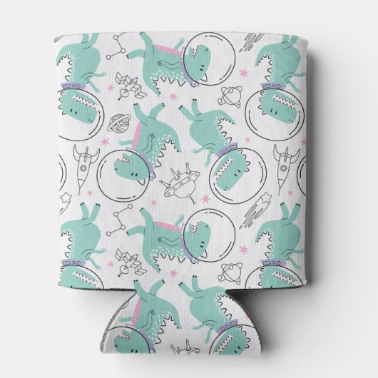 宇宙恐竜、かわいい恐竜、宇宙船、星 缶クーラー (裏面)