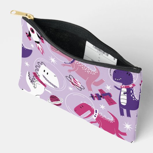 宇宙恐竜、かわいい恐竜、星、宇宙船 アクセサリーポーチ (見開き)
