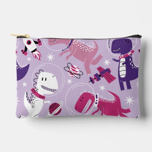 宇宙恐竜、かわいい恐竜、星、宇宙船 アクセサリーポーチ (正面)