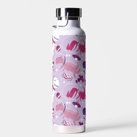 宇宙恐竜、かわいい恐竜、星、宇宙船 ウォーターボトル (右面)