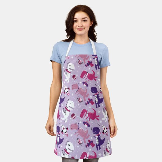 宇宙恐竜、かわいい恐竜、星、宇宙船 エプロン (着用した状態)