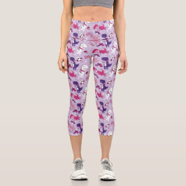 宇宙恐竜、かわいい恐竜、星、宇宙船 カプリレギンス