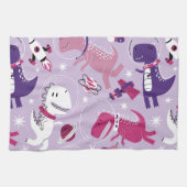 宇宙恐竜、かわいい恐竜、星、宇宙船 キッチンタオル (横)