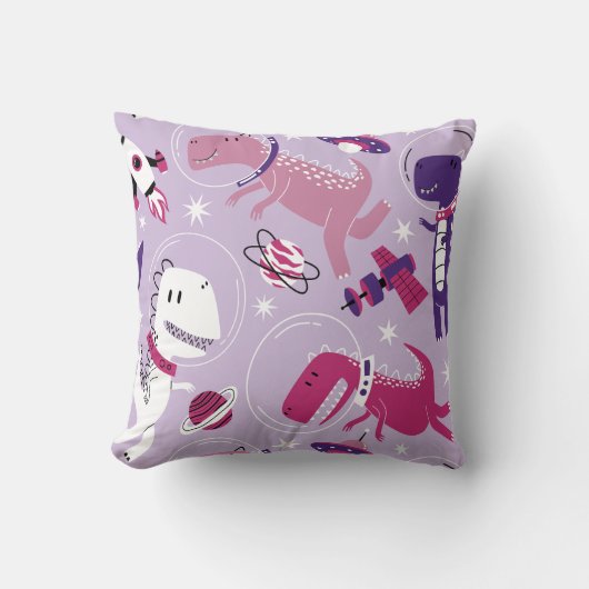 宇宙恐竜、かわいい恐竜、星、宇宙船 クッション (正面)