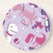 宇宙恐竜、かわいい恐竜、星、宇宙船 コースター (正面)