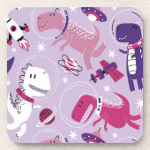 宇宙恐竜、かわいい恐竜、星、宇宙船 コースター (正面)