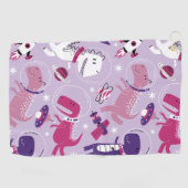 宇宙恐竜、かわいい恐竜、星、宇宙船 ゴルフタオル (横)