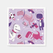 宇宙恐竜、かわいい恐竜、星、宇宙船 スタンダードカクテルナプキン (正面)