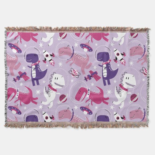 宇宙恐竜、かわいい恐竜、星、宇宙船 スローブランケット (正面)