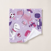 宇宙恐竜、かわいい恐竜、星、宇宙船 バスタオルセット (ウォッシュタオル)