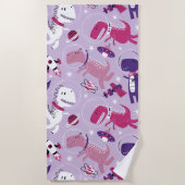 宇宙恐竜、かわいい恐竜、星、宇宙船 ビーチタオル (正面)