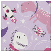 宇宙恐竜、かわいい恐竜、星、宇宙船 ファブリック (クローズアップ)