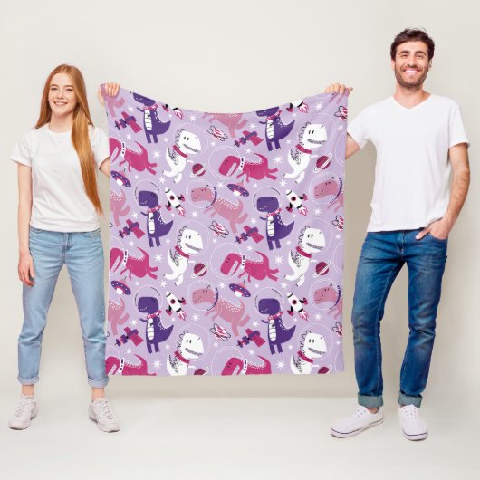 宇宙恐竜、かわいい恐竜、星、宇宙船 フリースブランケット (インサイチュ)