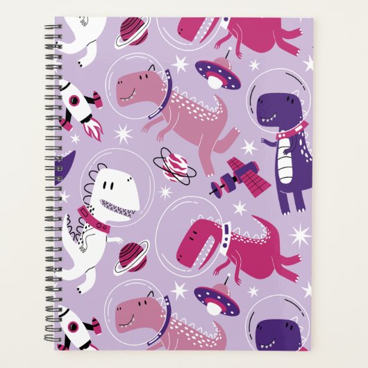 宇宙恐竜、かわいい恐竜、星、宇宙船 プランナー手帳 (正面)