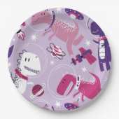 宇宙恐竜、かわいい恐竜、星、宇宙船 ペーパープレート (正面)