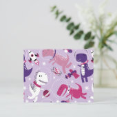 宇宙恐竜、かわいい恐竜、星、宇宙船 ポストカード (スタンド正面)