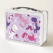 宇宙恐竜、かわいい恐竜、星、宇宙船 メタルランチボックス (裏面)