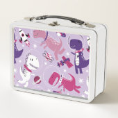 宇宙恐竜、かわいい恐竜、星、宇宙船 メタルランチボックス (正面)