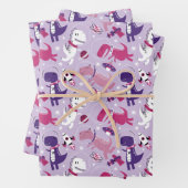 宇宙恐竜、かわいい恐竜、星、宇宙船 ラッピングペーパーシート (インサイチュ)