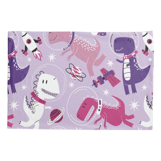 宇宙恐竜、かわいい恐竜、星、宇宙船 枕カバー (裏面)