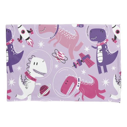 宇宙恐竜、かわいい恐竜、星、宇宙船 枕カバー (正面)