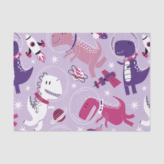 宇宙恐竜、かわいい恐竜、星、宇宙船 薄葉紙 (正面)