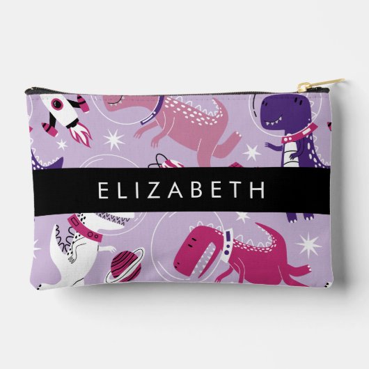 宇宙恐竜、可愛い恐竜、星、あなたの名前 アクセサリーポーチ (裏面)