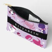 宇宙恐竜、可愛い恐竜、星、あなたの名前 アクセサリーポーチ (見開き)