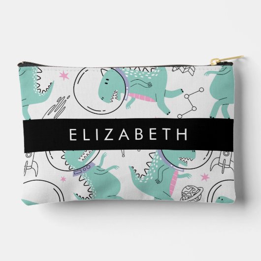 宇宙恐竜、可愛い恐竜、星、あなたの名前 アクセサリーポーチ (裏面)