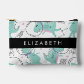 宇宙恐竜、可愛い恐竜、星、あなたの名前 アクセサリーポーチ (正面)