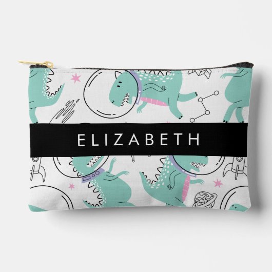 宇宙恐竜、可愛い恐竜、星、あなたの名前 アクセサリーポーチ (正面)