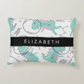 宇宙恐竜、可愛い恐竜、星、あなたの名前 アクセントクッション (裏面)