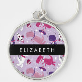 宇宙恐竜、可愛い恐竜、星、あなたの名前 キーホルダー (正面)