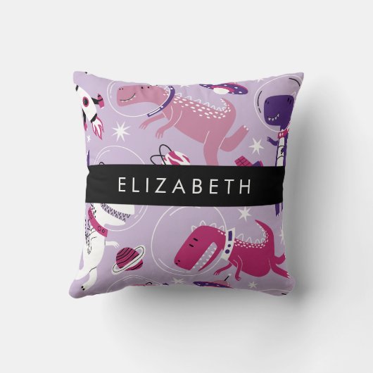 宇宙恐竜、可愛い恐竜、星、あなたの名前 クッション (裏面)