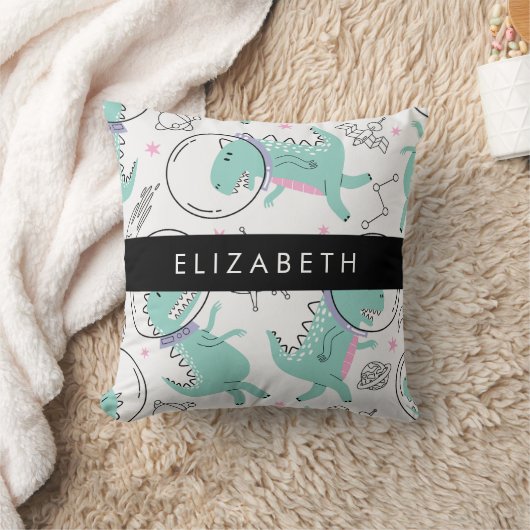 宇宙恐竜、可愛い恐竜、星、あなたの名前 クッション (ブランケット)