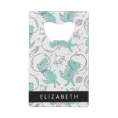 宇宙恐竜、可愛い恐竜、星、あなたの名前 クレジットカード栓抜き (裏面)